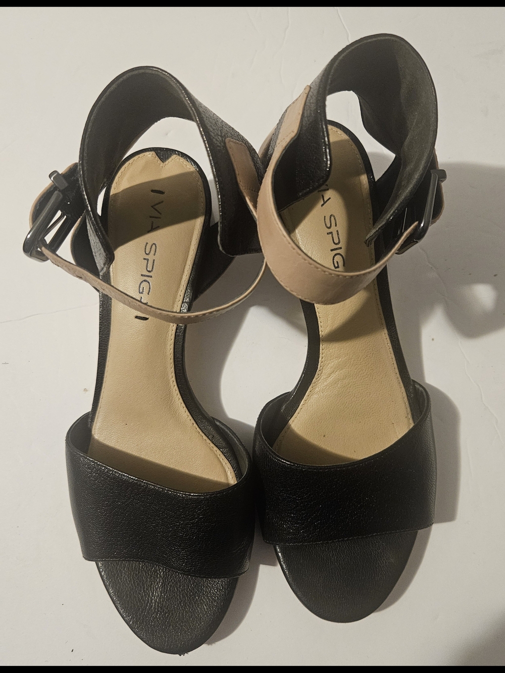Via Spiga Black and Nude Ankle-Strap Sandals